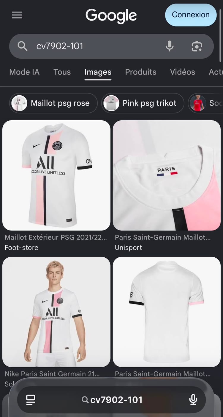 Exemple avec un code Nike :